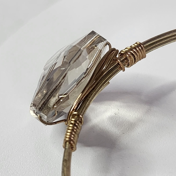 Boho Gold Tone Smokey Glass Oval Wire Wrap Bangle Bracelet - Picture 4 of 8